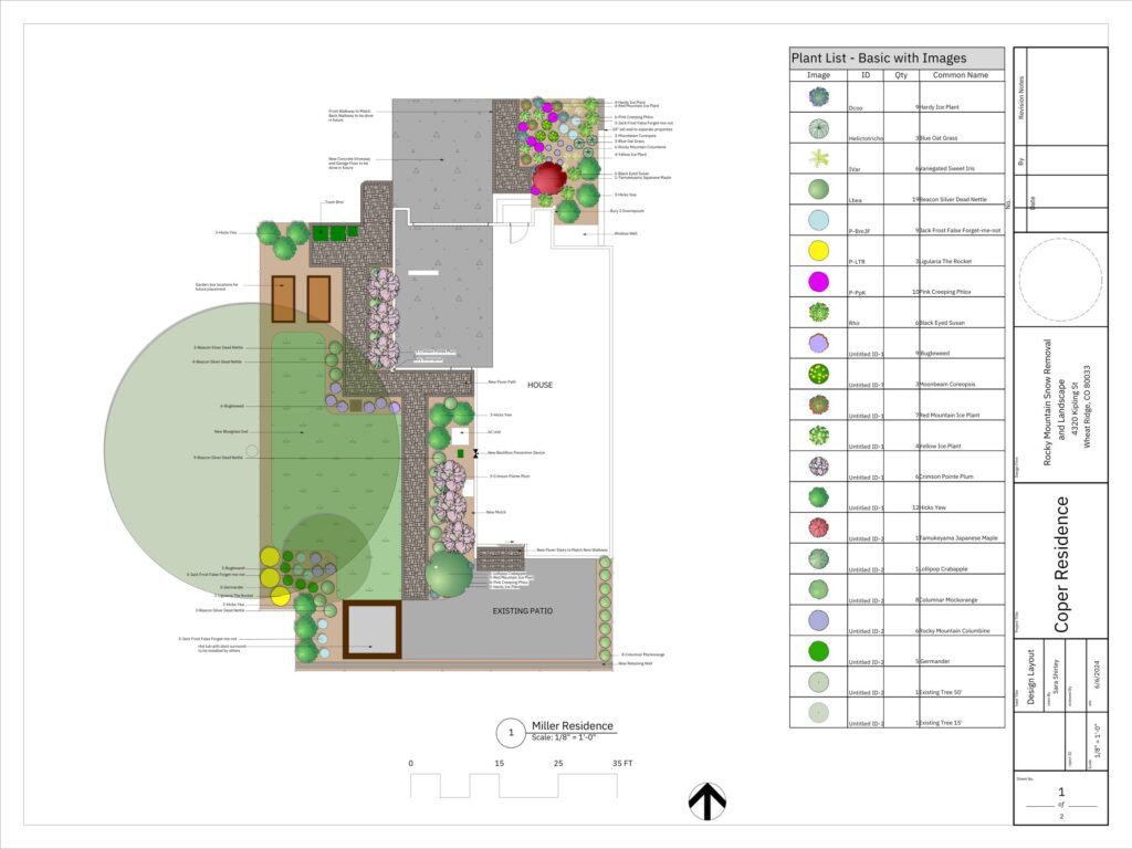 Front and back landscape design with paver path